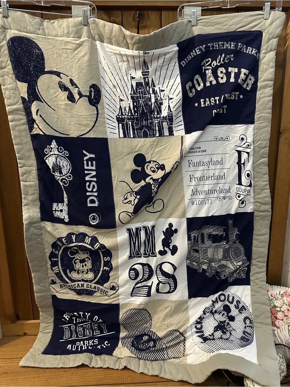 Disney Navy and Cream Mickey Patchwork Throw Blanket